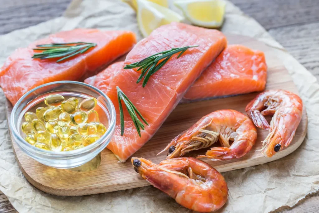 Omega 3 rich food items and supplements. 